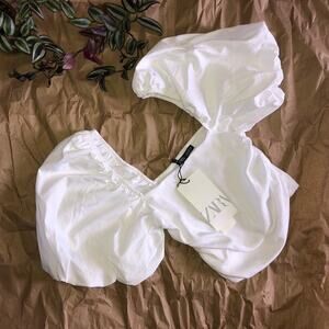 Zara White Puffy Sleeve Crop top NWT